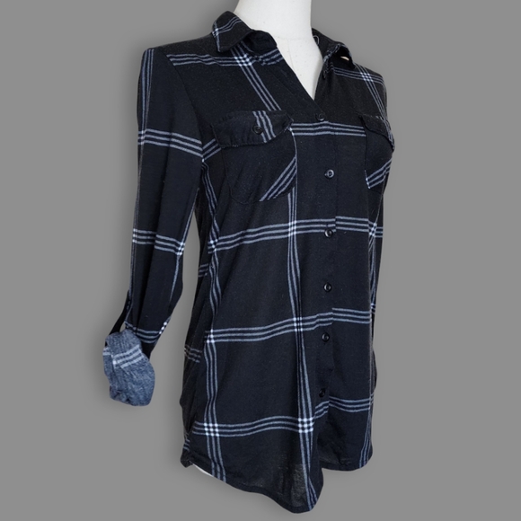 Black/Grey Plaid Button-Up Shirt, Women's S - Picture 1 of 7